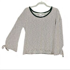 GAP size XS white & black striped 3/4 tie sleeve scoop neck 100% Cotton knit top